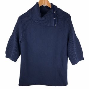 NWT Ann Taylor Navy Button Cowl Neck Sweater Sz LP